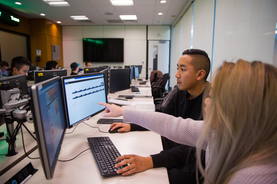 Two Individuals looking at computer screen