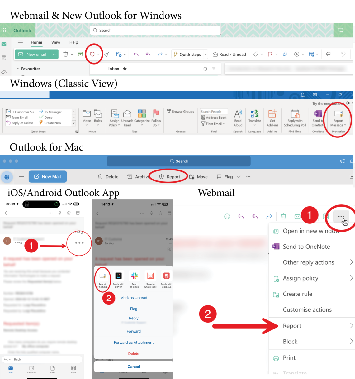 Examples of the Report button in Outlook