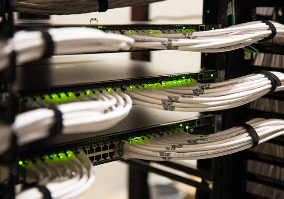 Closeup of wires in IT server rooms